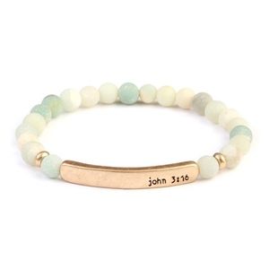John 3:16 stretch gold bar bracelet - earth tones